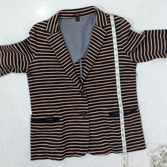 J.Crew Woman Maritime Blazer Jacket Black Tan Striped Button Front Collared M - Picture 5 of 11